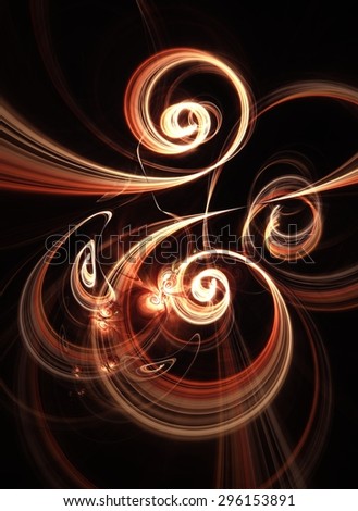 Glow In The Dark - Red - Digital fractal of peach and red swirling shapes on a dark background.