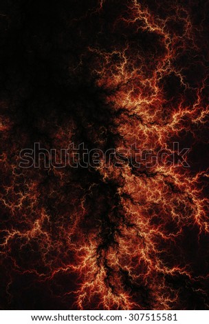 Digital fractal of fantasy black fire lightning storm, hot electrical background.