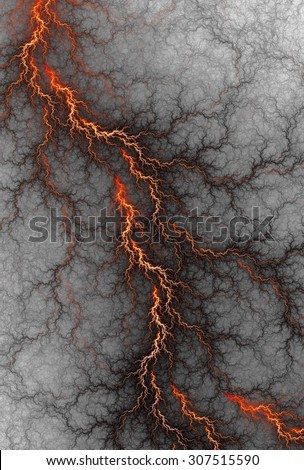 Digital fractal of fantasy fire lightning storm, hot electrical background.