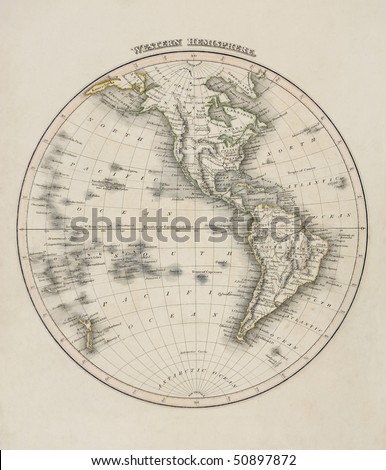 Map of the world, western hemisphere, showing north and south america, south pole, dated 1840
