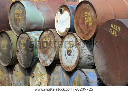 Drums containing used oil, for recycling