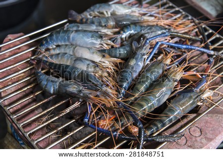 flesh prawn grilled barbecue on a gridiron