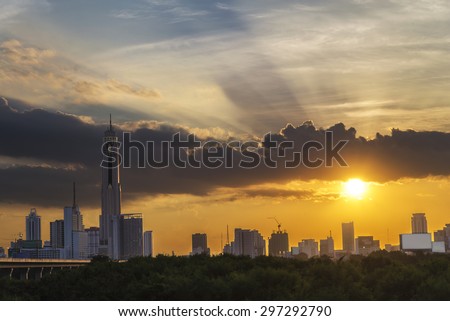 landscape bangkok city in sunset, urban building