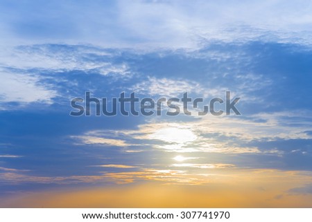 yellow lighting and light blue sky Sunset sky and cloud Background - landscape