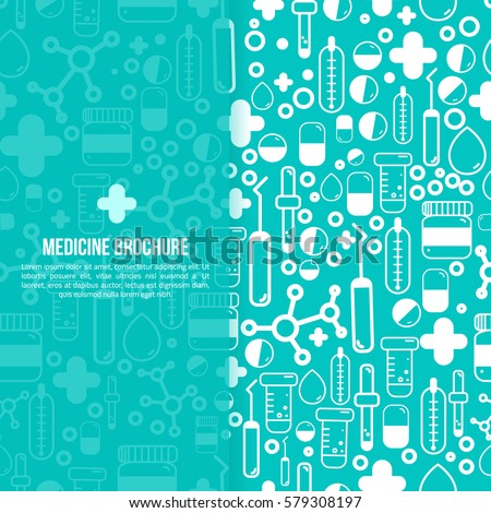 Health Care Medical Brochure design Layout. Vector flyer in square size with outline pharmacy items.