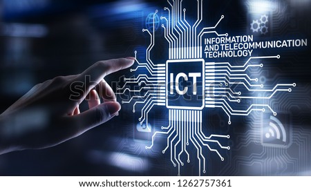 ICT - Information and communication technology concept on virtual screen.