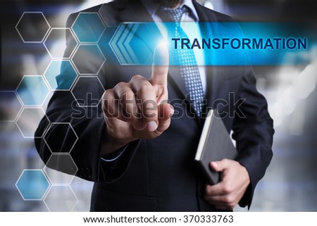 Businessman pressing button on touch screen interface and select \