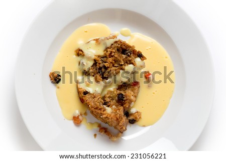 College pudding, the traditional steamed  dessert served to students at Oxford and Cambridge, containing dried fruits, candied peel, flour, sugar, bread, egg and suet.