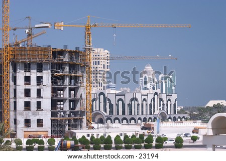 Construction under way in the high-rise New District of Doha, Qatar.