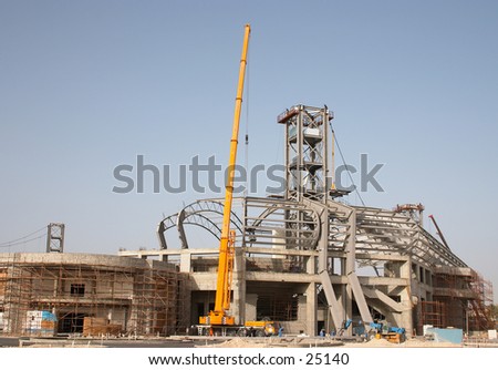 Construction work under way on a sports stadium in Qatar, Arabia, spring 2004