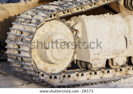 Caterpillar track on a heavy construction vehicle