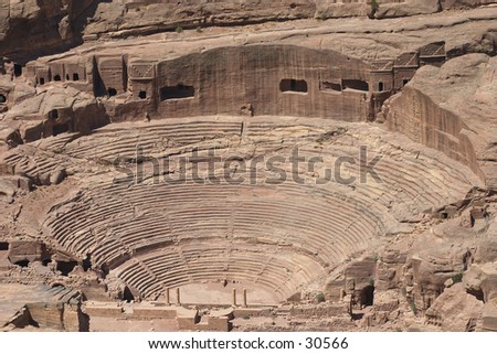 stock photo The amphitheatre cut into the rock at Petra Jordan The scale