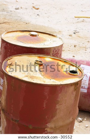 Barrels of oil in the desert in Arabia