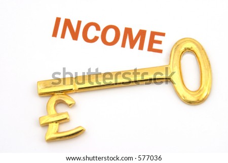 A gold key with a pound symbol on it next to the word income.