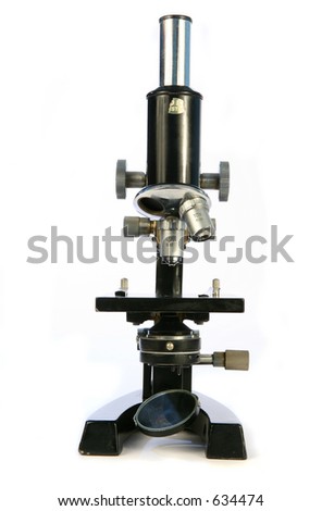 A mid to late 20th Century microscope, of the kind used for medical or scientific research. Excellent depth of field.