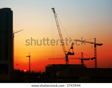 One of the many building sites in the West Bay district of Doha, Qatar, at sunset during the construction boom of 2007