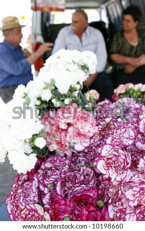 Flower sellers at the traditional farmers\' market held weekly in the city of Rethymnon, Crete. No release, editorial use only.