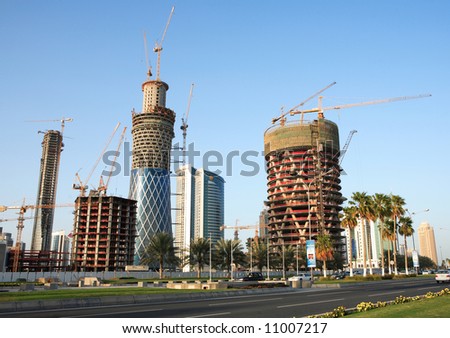 Building work underway in the high-rise new district of Doha, Qatar, late February 2008, where the impact of high oil prices on the Arab Gulf economies is obvious.