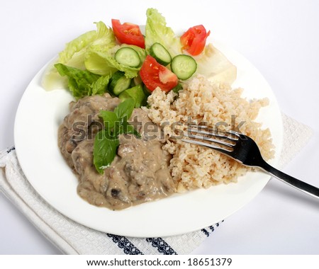 rice. salad. stroganoff. tomato