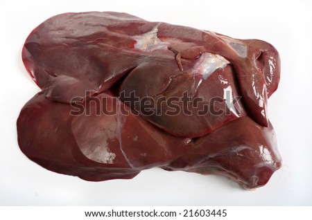 A side view of pieces of raw lamb\'s liver.