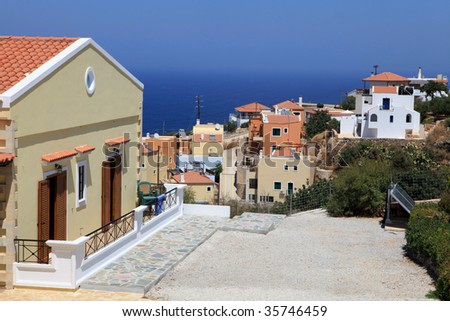 A view of new tourist homes developed in the Kokkino Horio area of north Crete, Greece. The area is awash with British and other north European settlers
