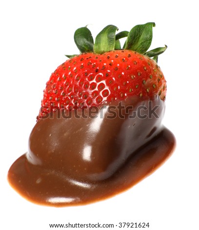 A strawberry after being dipped in chocolate sauce