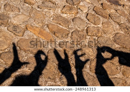 Word love of hand shadow