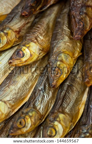 Fish shop: closeup of smoked fish