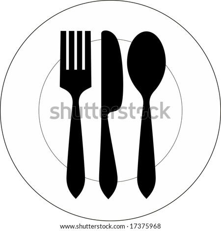 kitchen knife and fork. plate with fork, knife and