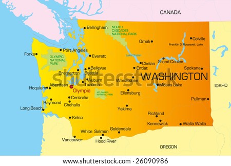 stock vector Vector color map of Washington state Usa