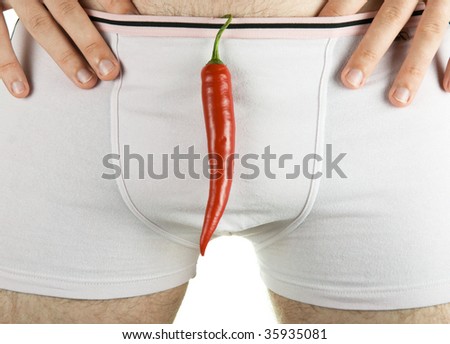 Concept of Red hot chili pepper at man briefs