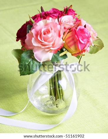 stock photo wedding bunch of flowers on a green table