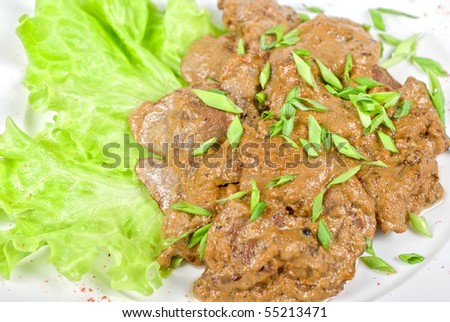 Fried liver of a rabbit stewed at sour cream