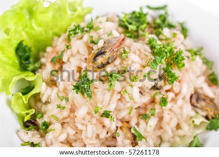 risotto with seafood isolated on a white
