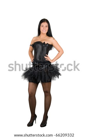 stock photo sexy ballerina at black corset isolated on a white