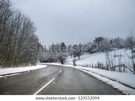 Winter road with bend