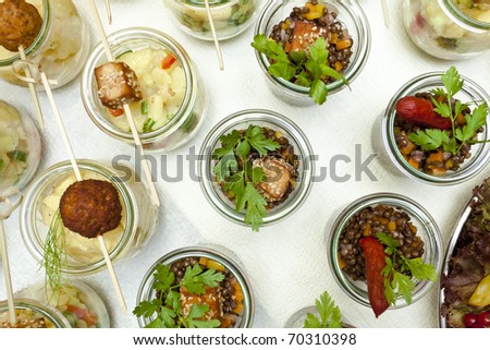 Round glasses on a cold buffet