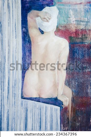 oil Painting, oil painting, painted a nude woman sitting back,