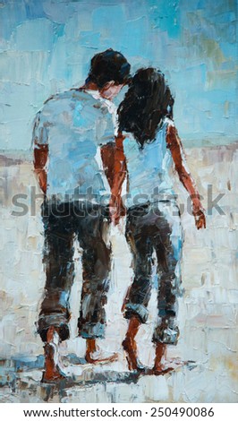young men and women leaving , oil Painting