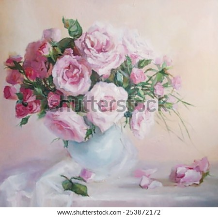 drawing oil, flowers, still life, painting, roses