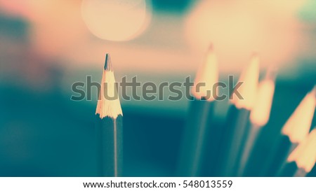 Pencils with vintage filter and blurred focus for background, abstract business and education