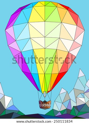 Balloon. aerostat. Drawing in the style of cubism.