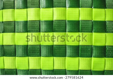 Texture of Light & Dark Green Plastic Weaving for Basket, made from Plastic Strip, Pattern, Background