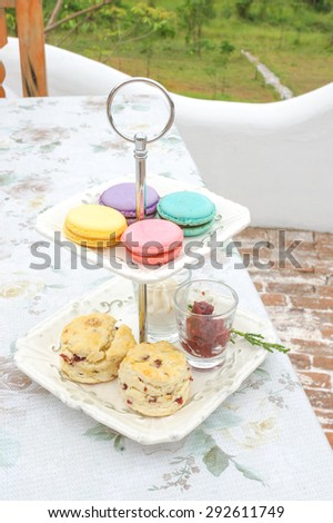 Afternoon Tea, with Desserts, Macarons, Scones, British Style
