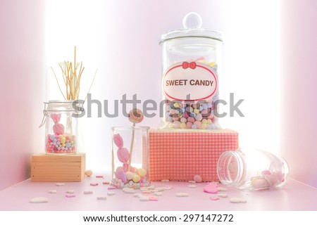 Soft Focus of Sweets for Display. Selective Focus on Soft Candies Sticker, Soft and Dreamy Background, Sweet Pink Pastel Theme.