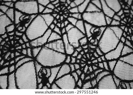 Texture of Black Lace in Spider\'s Web Pattern Design, Closed up, Wallpaper, Pattern, on White Background, Halloween Concept