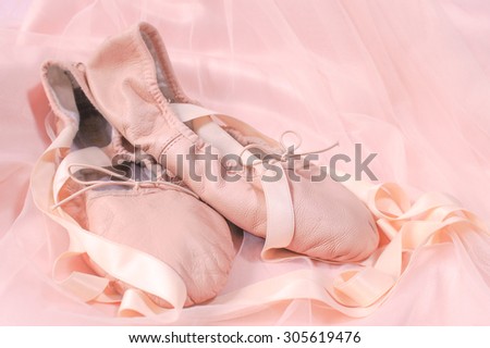 Soft Focus of Old Ballet Slippers on Ballerina Skirt [Soft and Sweet Pastel Style]