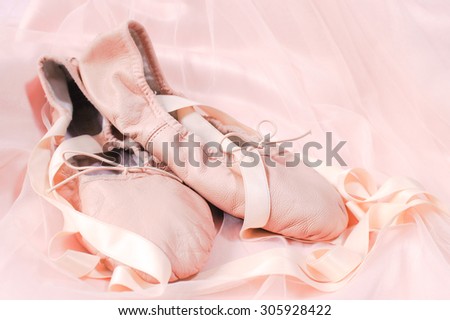 Soft Focus of Old Ballet Slippers on Ballerina Skirt [Soft Bright and Sweet Pastel Style]