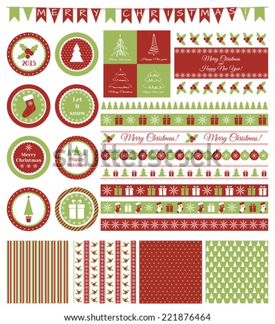 Set of design elements for Christmas party. Raster version