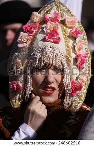 Bulgaria - jan 31, 2015: Woman in traditional masquerade costume is seen at the the International Festival of the Masquerade Games \